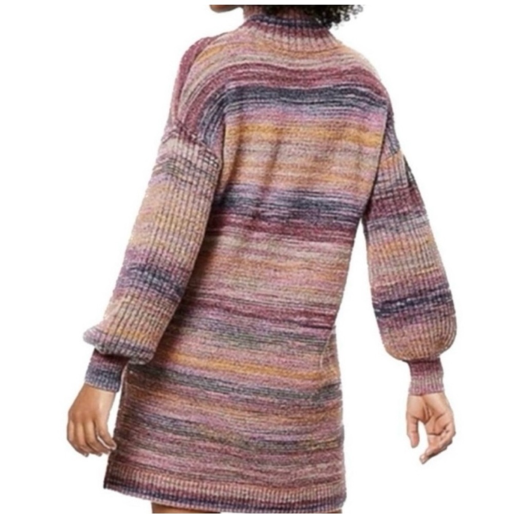 LOFT Purple Yellow Space Dye Striped Mini Knit Long Sleeve Winter Sweater Dress